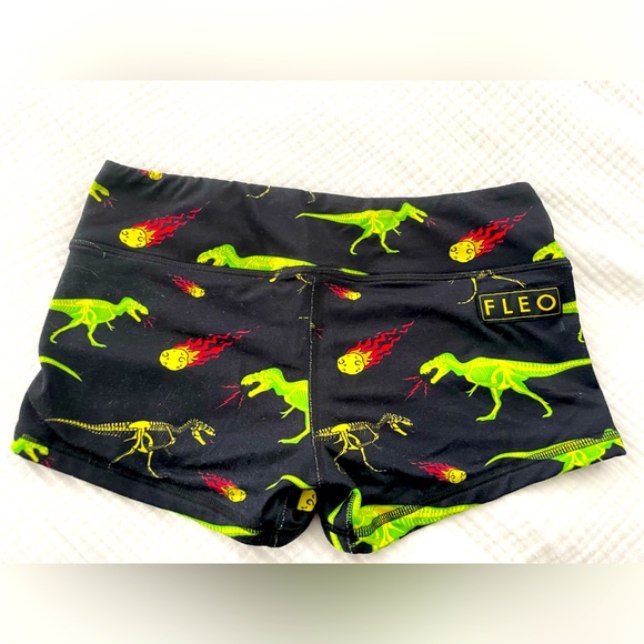 Fleo Black Shorts with Green Dinosaur Print - Picture 1 of 2
